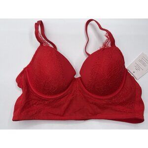 Auden Bra Women Size 34A Red Lace Demi Coverage Long Line Valentine’s Day